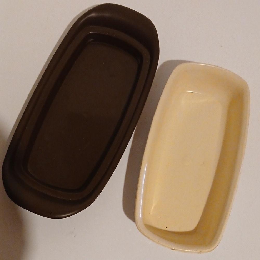 Vintage 70s Sterlite Tablemate Cream and Brown Floral Butter Dish - Picture 4 of 4